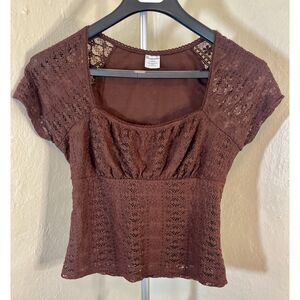 No Boundaries Brown Lace Square Neck Top - Size M - Fairycore